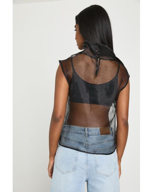 Boohoo Black Organza Funnel Neck Sleeveless Blouse