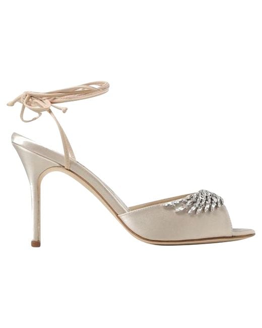 Manolo Blahnik White Plumena 090 Satin Sandals