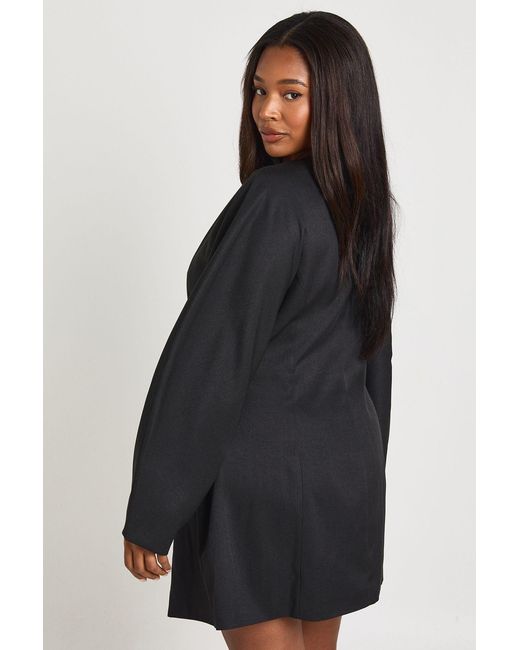 Boohoo Black Plus Collarless Cinched Waist Blazer Dress