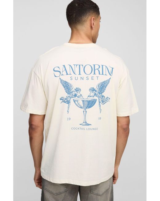 BoohooMAN White Oversized Santorini Sunset Renaissance T-shirt for men