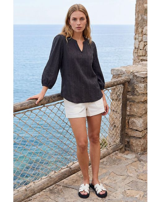 Roman Black Broderie Detail Tunic Top