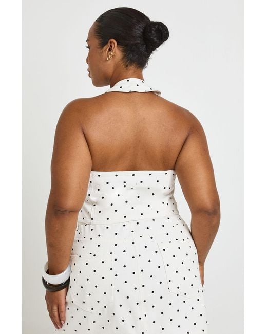 Boohoo White Plus Polka Dot Denim Halterneck Top