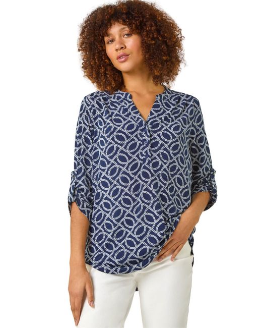 Roman Blue Textured Abstract Print Shirt