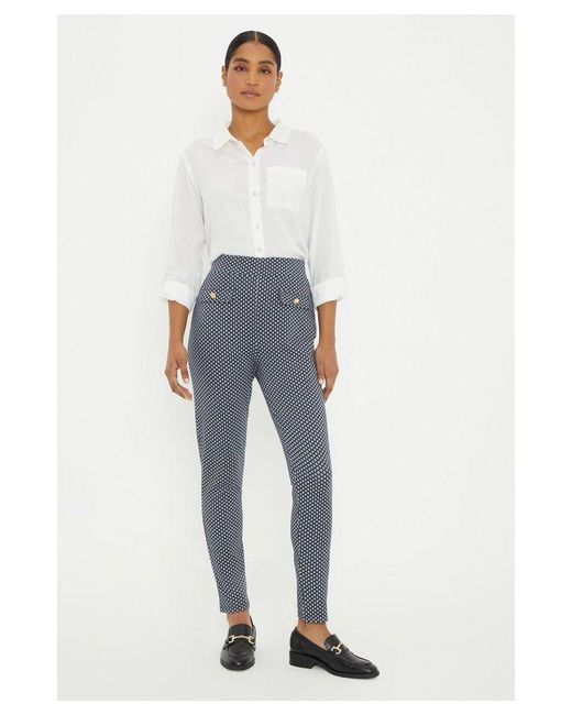 Dorothy Perkins Blue Jacquard Pull On Trouser With Button Pocket