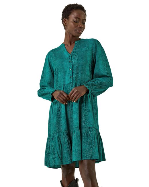 Roman Green Dot Print Buttoned Dress