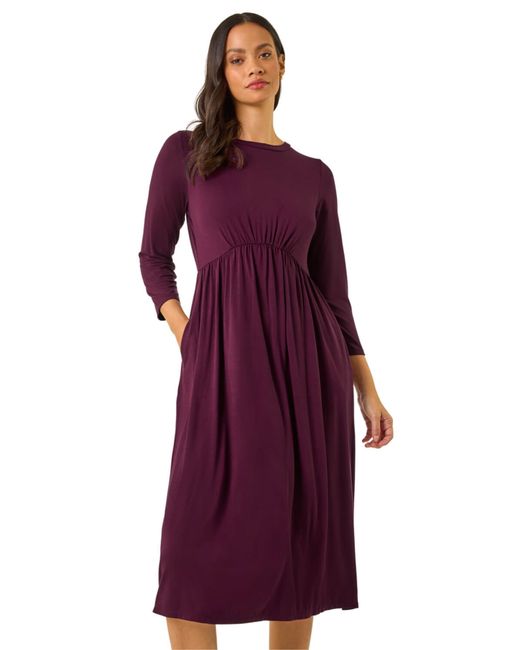 D.u.s.k Purple Gathered Pocket Stretch Midi Dress
