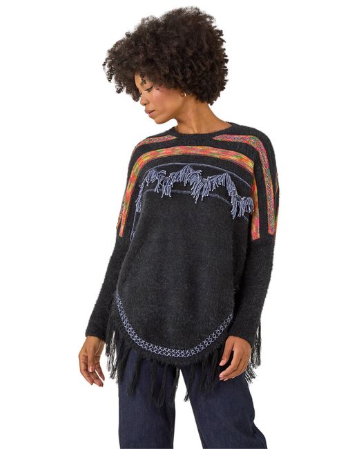 Roman Black Jacquard Tassel Knit Jumper