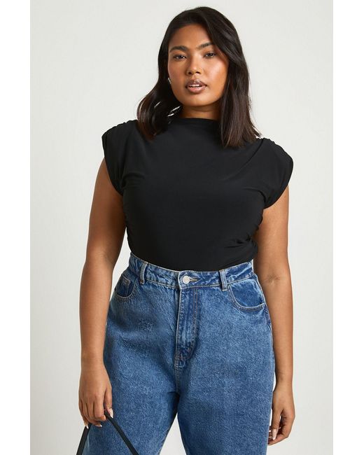 Boohoo Black Plus Shoulder Pad Sleeveless Bodysuit