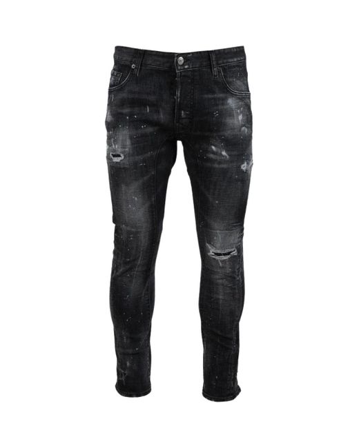DSquared² Black Tidy Biker Jean Destroyed Denim Jeans Cotton for men