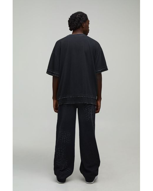 BoohooMAN Black Mixed Animal Print Relaxed Fit Jeans for men