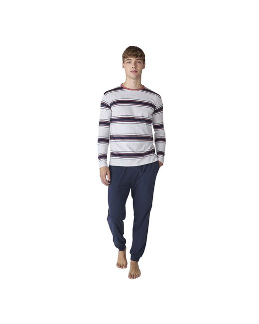 J&j Brothers Blue Jjb12 Long-Sleeved Cotton Pajamas for men