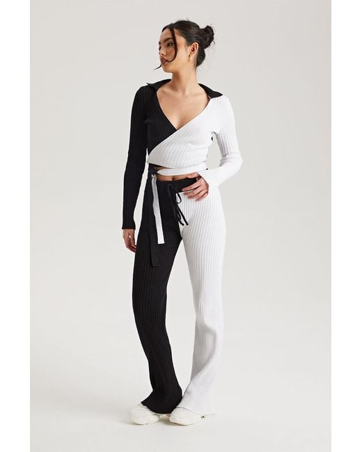 Urban Bliss White Colour Block Collar Wrap Ribbed Ballerin