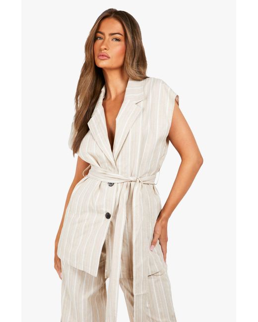 Boohoo White Linen Look Tie Detail Waistcoat