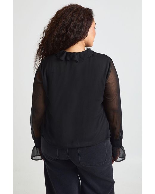 Boohoo Blue Plus Chiffon Ruffle Front Blouse