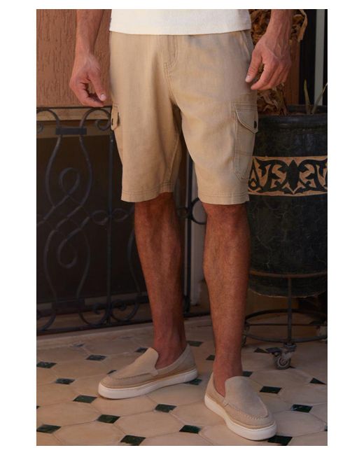 Threadbare Brown 'Ricco' Linen Blend Cargo Shorts for men