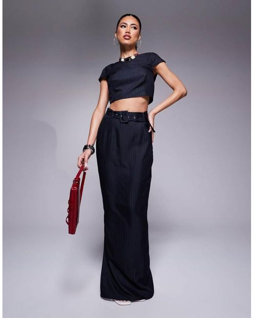 Kaiia Blue Exclusive Boat Neck Cap Sleeve Top Co-Ord