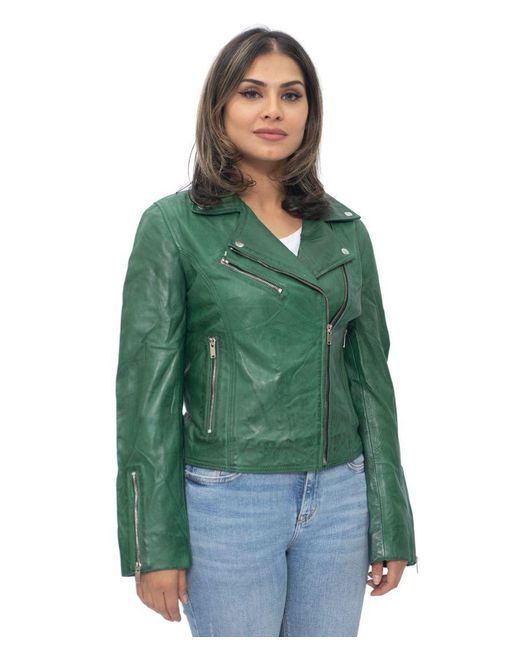 Infinity Leather Green Classic Biker Brando Jacket-Baku