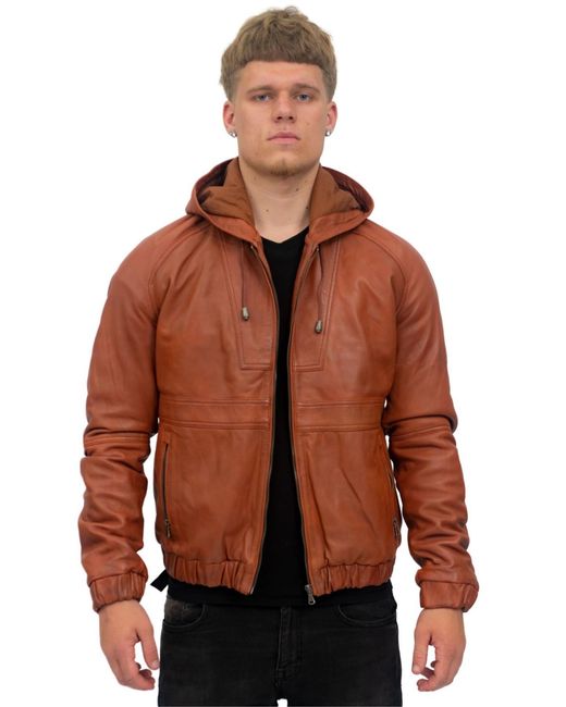 Infinity Leather Brown Casual Hooded Bomber Jacket-Odesa for men