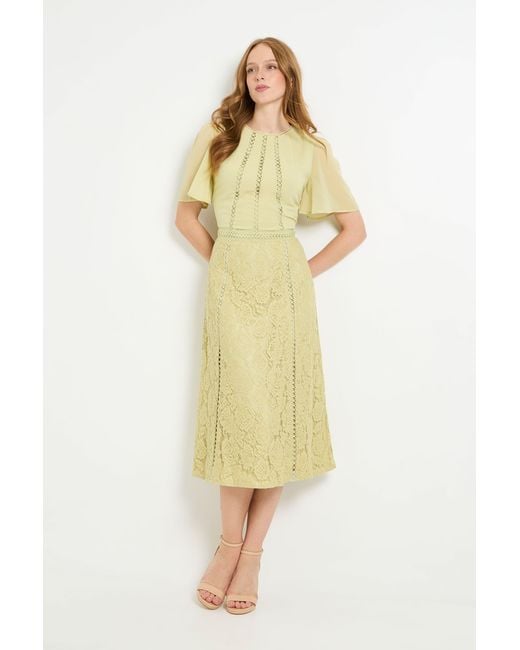 Wallis Yellow Dobby Lace Insert Midi Dress