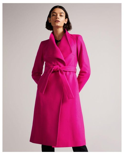 Ted Baker Pink Sandra Long Wool Wrap Coat, Bright