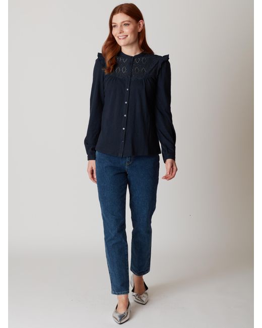 Thought Blue Cotton Pretty Broderie Blouse