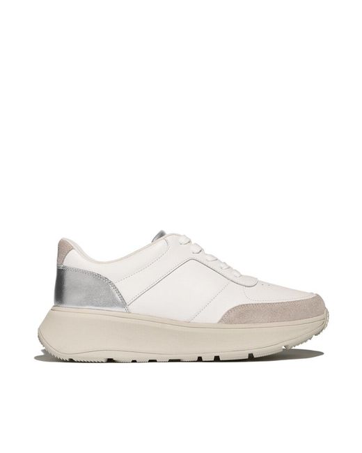 Fitflop White Women F-mode Leather/suede/metallic Flatform Trainers Suede/leather, Markdown