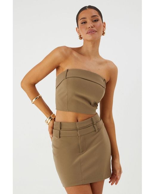 MissPap Brown Double Waistband Bandeau Mini Skirt Co-Ord