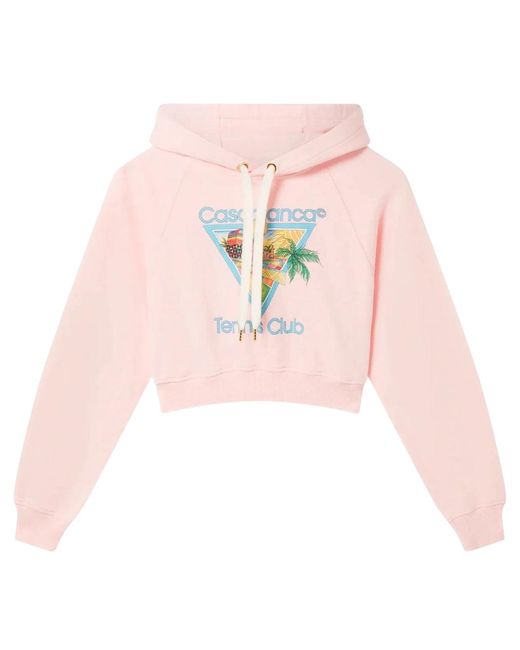 Casablanca Pink Printed Cropped Hoodie Afro Cubism Tennis Club Pale Hoodies Cotton for men