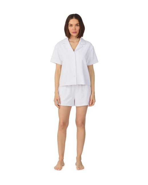 DKNY White Short Sleeve Notch Top And Boxer Sleep Set