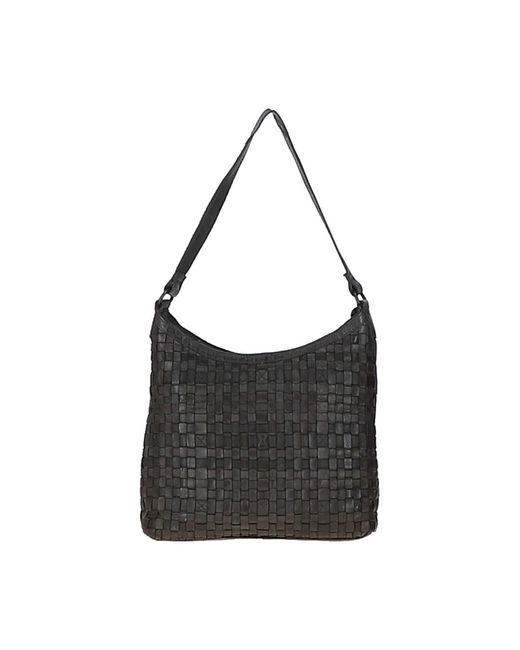 Ashwood Leather Black 'Raffinatezza' Vintage Woven Shoulder Bag