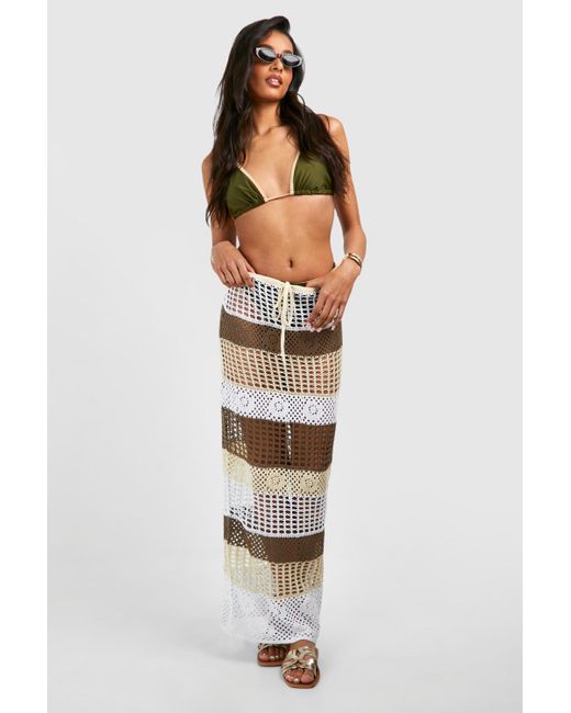 Boohoo White Tall Stripe Crochet Beach Maxi Skirt