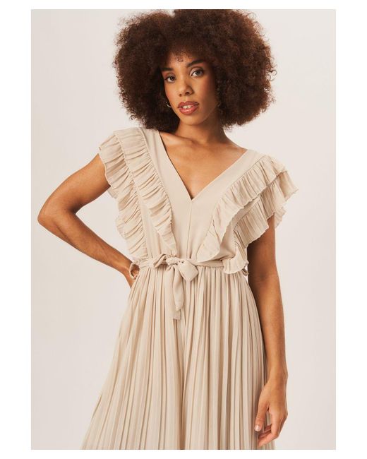 Gini London Natural Ruffle Detail Pleated Culotte Jumpsuit