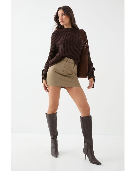 MissPap Brown Knitted Tie Sleeve Oversized Jumper