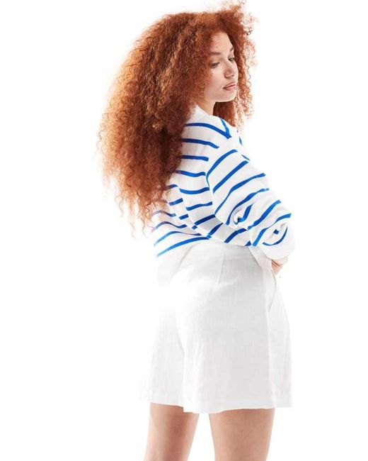 ASOS Blue High Waist Seam Detail Shorts With Linen
