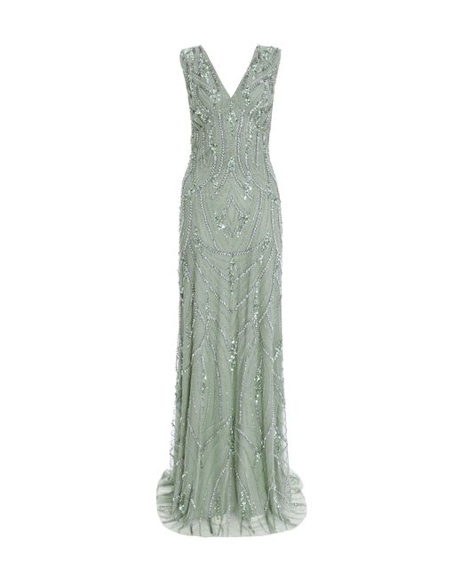 Quiz Green Sage Embellished Maxi Dress