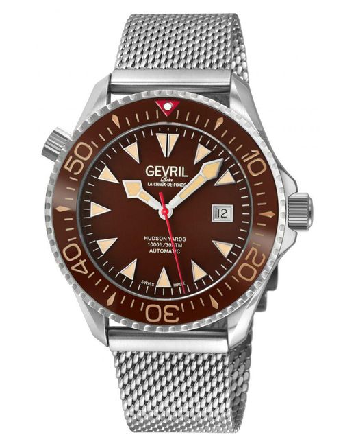 Gevril Metallic Hudson Yards Chocolate Dial Swiss Automatic Watch for men