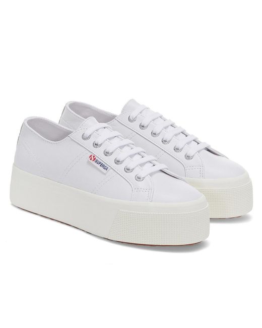 Superga White Ladies 2790 Nappa Leather Trainers (Optical/Avorio)