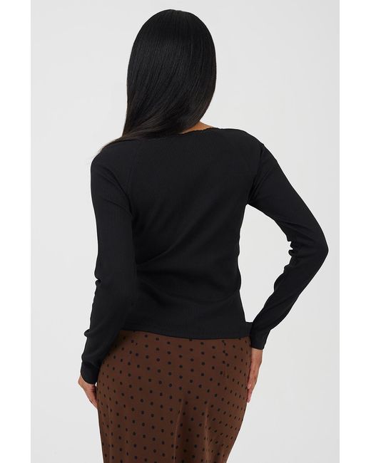 Brave Soul Black Ribbed Long Sleeve Top With Lace Trim