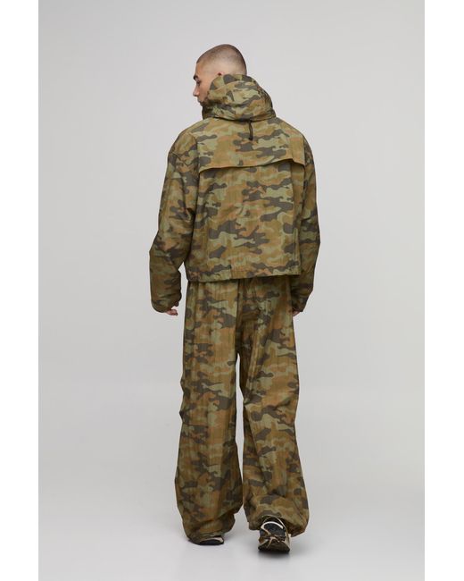 BoohooMAN Green Extreme Parachute Camo Ripstop Trouser for men