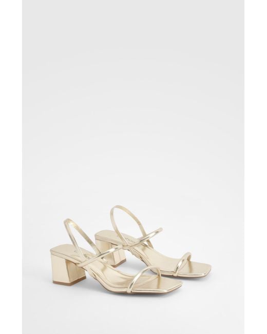 Boohoo White Wide Fit Metallic Low Block Slingback Heels