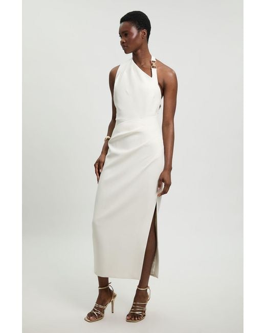Karen Millen White Compact Stretch Trim Detail Tailored Maxi Dress