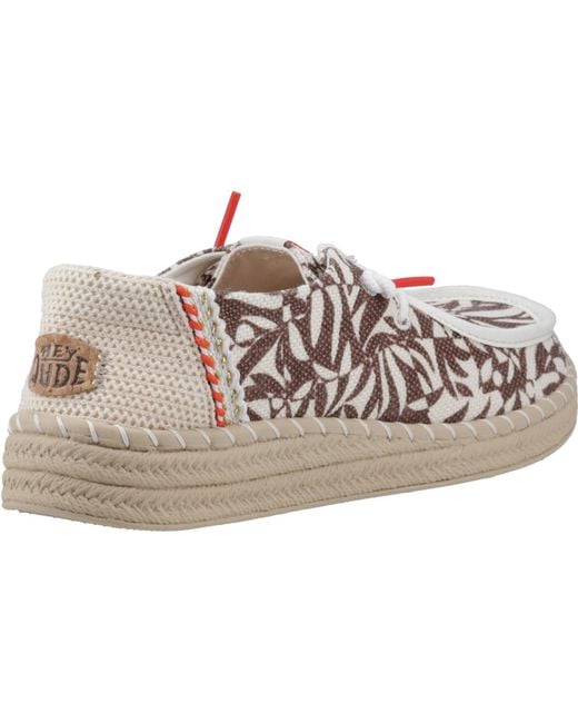 HeyDude Brown Wendy Espadrille Retro Palm Slip On Ladies Shoes
