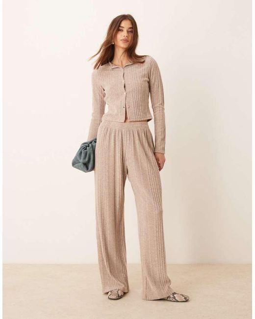 Miss Selfridge Natural Brushed Chunky Rib Wide Leg Trouser