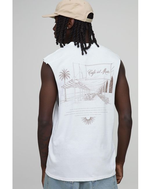 BoohooMAN Black Oversized Cafe Del Mar Beach License Print Tank for men