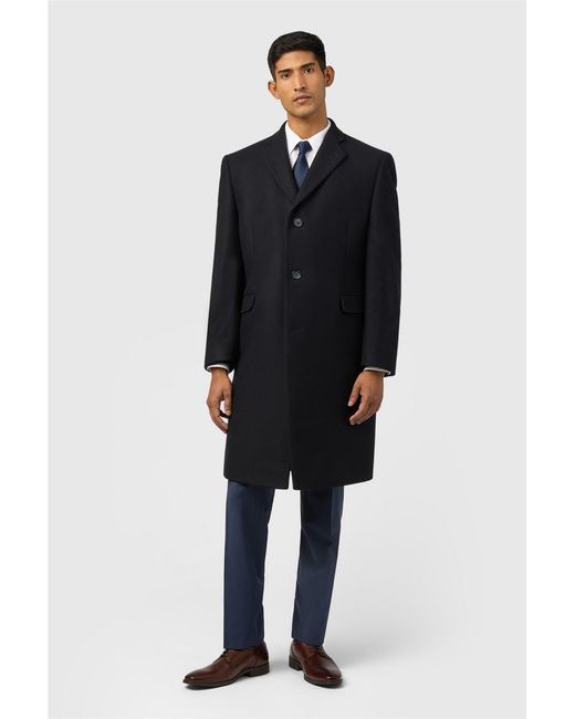 Alexandre Silver Label Blue Single Breasted Long Sleeve Three Button Overcoat for men