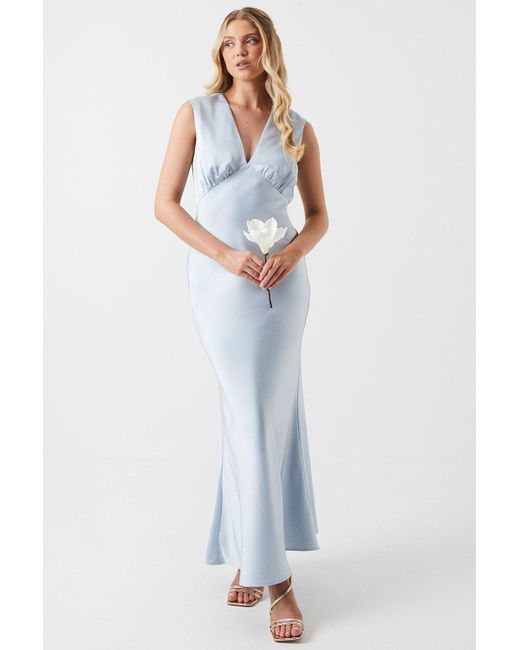 Oasis Blue Satin Open Back Detail Maxi Bridesmaids Dress