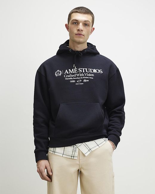River Island Black Hoodie Regular Fit Ame Studios for men