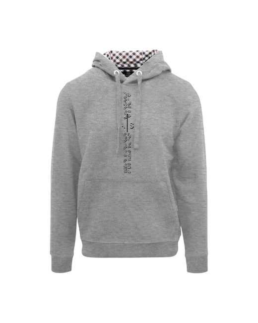 Aquascutum Gray Lettering Pullover Hoodie for men