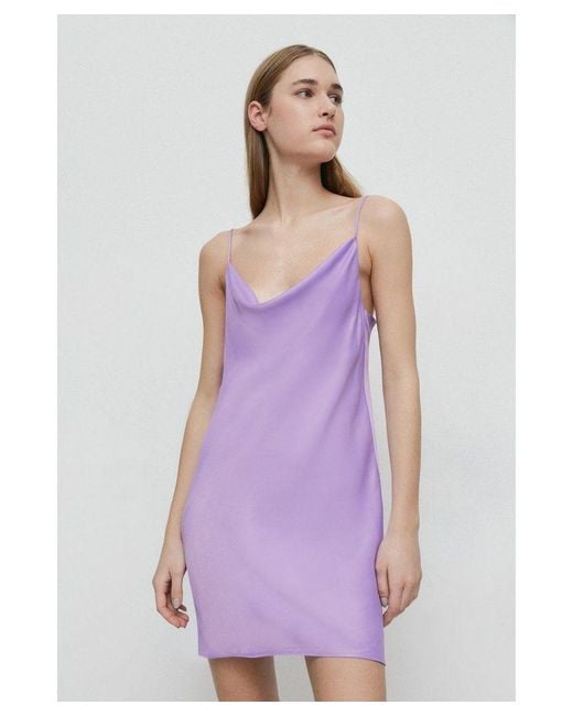 Warehouse Purple Petite Satin Mini Slip Dress