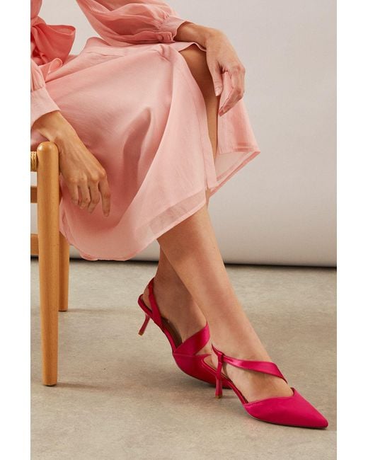 Wallis Pink Evelyn Satin Asymmetric Slingback Kitten Heel Court Shoes